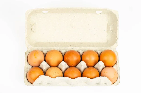 Цветные Свежие Куриные Яйца Коробке Студия Фото — стоковое фото