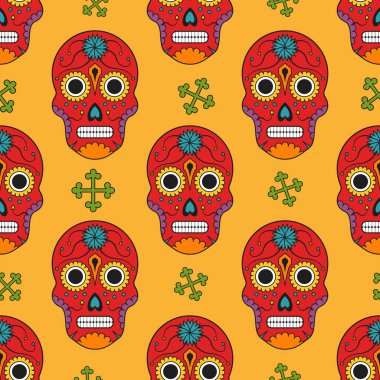 Meksika 'da Ölüler Günü, kayıp insanların fotoğraflarıyla sunak. Vector Dia de los Muertos Meksika ulusal bayramı, kafatasları