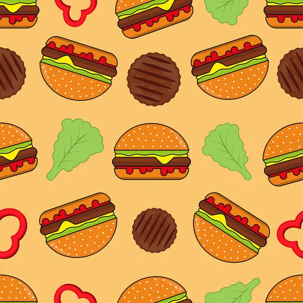 Seamless pattern of colored burger with ingredients
