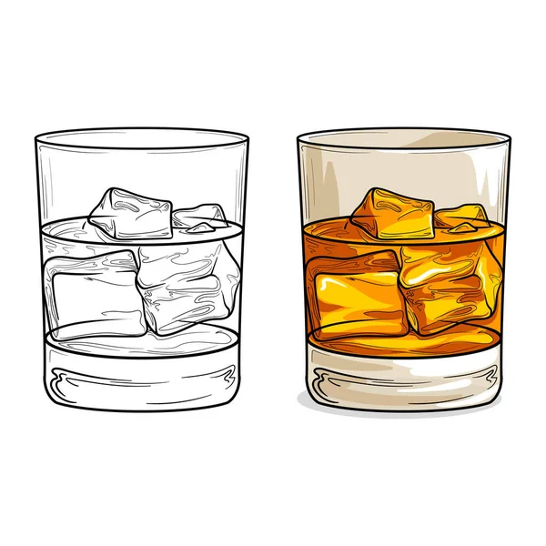 Vaso Whisky Con Hielo Sobre Fondo Blanco Ilustración Vectorial — Archivo Imágenes Vectoriales