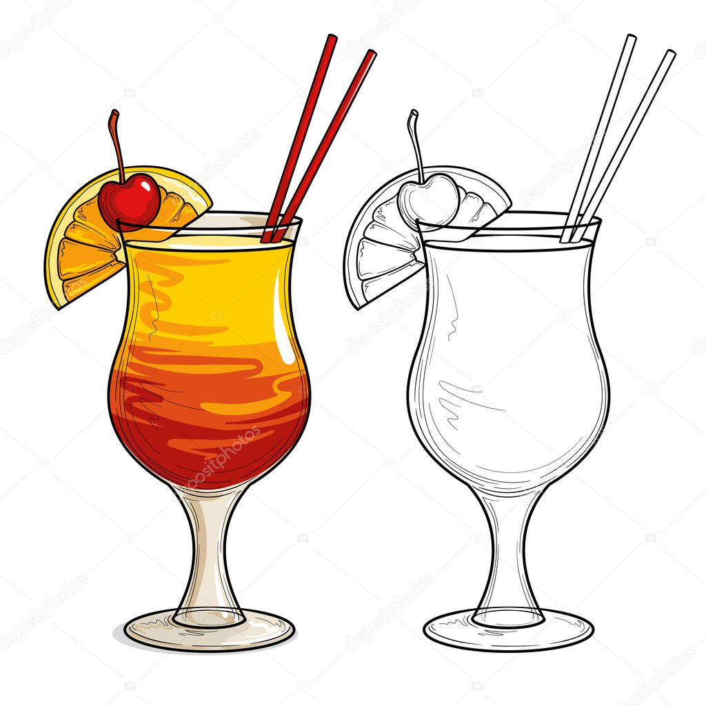 Rainbow cocktail on a white background. Vector illustration.