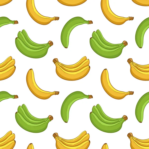 Bananas Amarelas Verdes Padrão Vetorial Sem Costura — Vetor de Stock