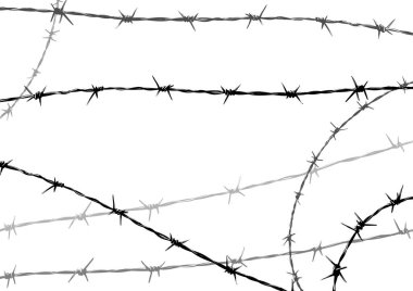 Beyaz arka planda metal dikenli tel. Vektör illüstrasyonu.