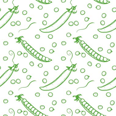 Yeşil bezelye ve kabuklu kusursuz desen. Bezelye vektörü illüstrasyonu.
