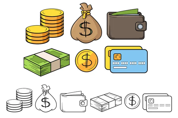 Conjunto Iconos Dinero Colección Iconos Aislados Sobre Fondo Blanco Ilustración — Archivo Imágenes Vectoriales