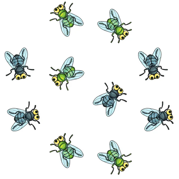 Funny Flies Seamless Vector Pattern — Stock Vector