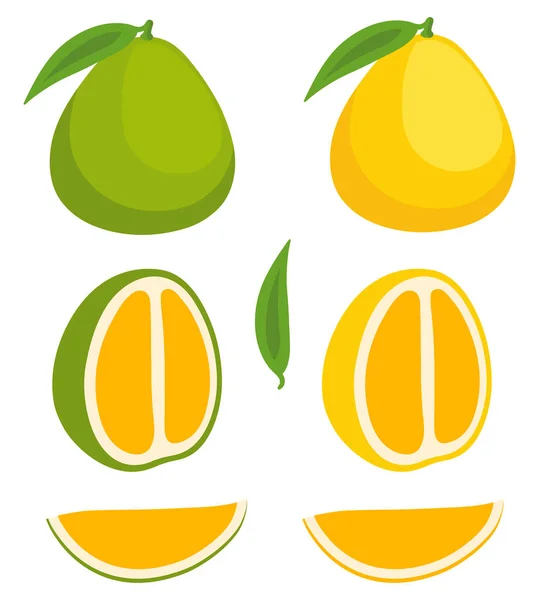 Frutos Pomelo Isolados Sobre Fundo Branco Ilustração Vetorial Frutos Amarelos — Vetor de Stock