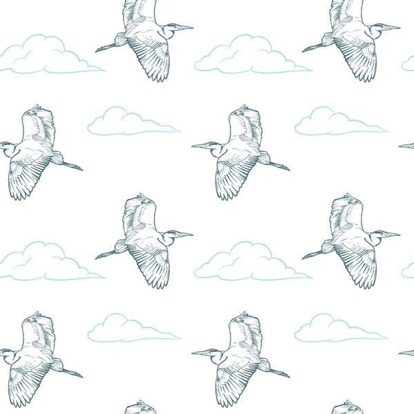 Las Garzas Vuelan Cielo Sobre Fondo Las Nubes Ilustración Vectorial — Archivo Imágenes Vectoriales