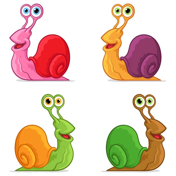 Ensemble Escargots Colorés Dans Style Dessin Animé Illustration Vectorielle Des — Image vectorielle