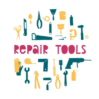 Çemberde ev onarımı için gerekli aletler var. Metin