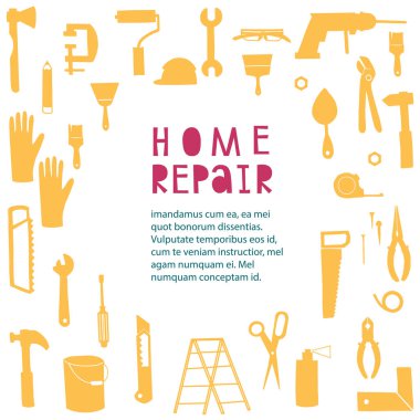 Ev onarım aletleri pankartı. Vektör illüstrasyonu