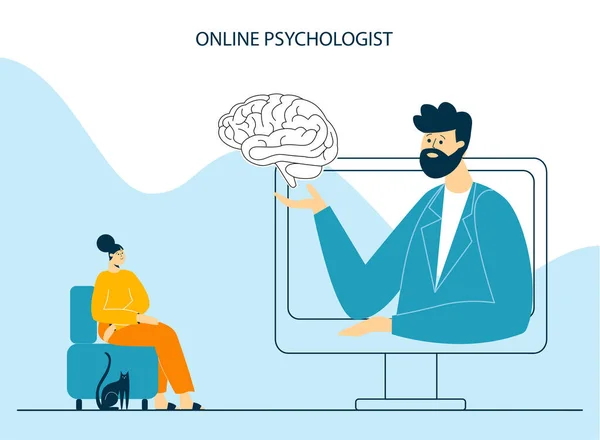 Online psychologická asistenční služba. Psychologická pomoc na dálku — Stockový vektor