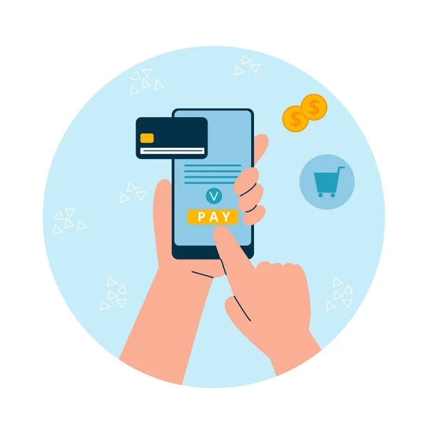 Bezahlung von Waren und Dienstleistungen online vom Handy aus — Stockvektor