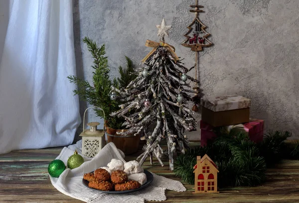 Composição Ano Novo Natal Nacional Biscoitos Gregos Natal Melomacarona Kourabies — Fotografia de Stock