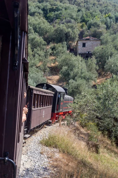 Grekland Det Pelion 2021 Turist Berömd Utflykt Gamla Tåg Gör — Stockfoto