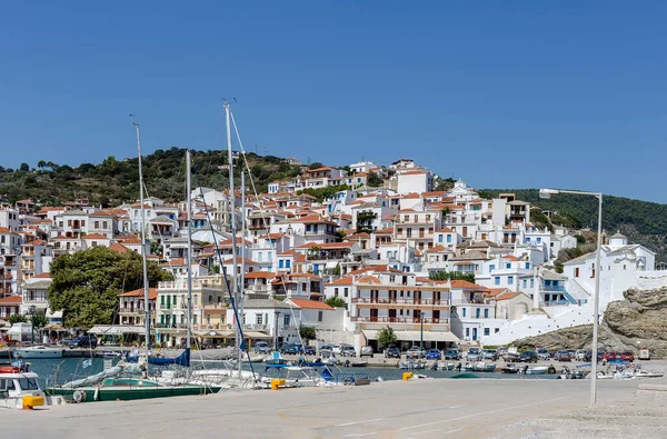 View Promenade Yachts Vessel Shops Island Skopelos Northern Sporades Greece — Photo