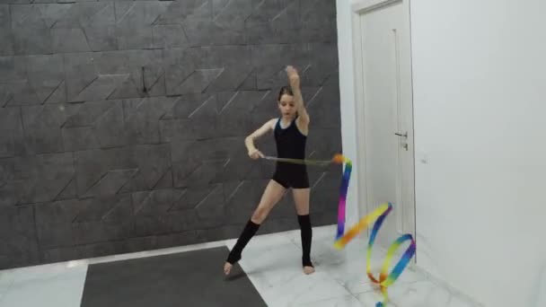 Slof motions of school girl on black background — Stock Video