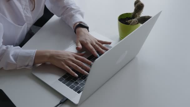 Les mains féminines de femme d'affaires impression professionnelle sur un ordinateur — Video