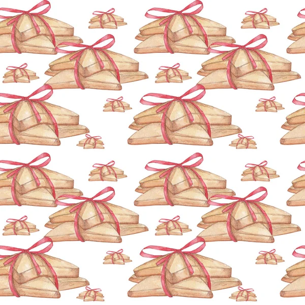 圣诞图案白色背景上有红丝带的饼干纺织品 牛皮纸 — 图库照片