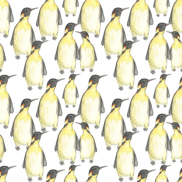 Suluboya desenli penguenler beyaz arkaplanlı, ambalaj, el işi kağıt, kumaş,