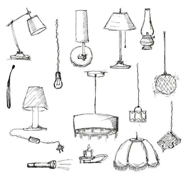 Karalama Lambaları Lambaları Zemin Lambaları Avizeler Masa Lambaları Etiket Tasarımı — Stok fotoğraf