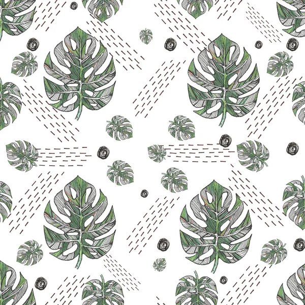 背景は濃い緑と白で抽象的な葉の形をしたシームレスな繰り返しパターン モダンでスタイリッシュな織物 ギフトラッピング 壁アート パッケージとブランディングデザイン — ストック写真