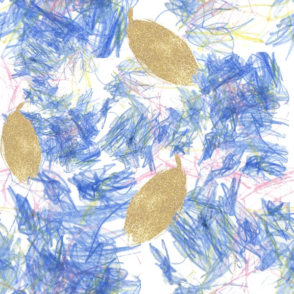 Бесшовный Абстрактный Рисунок Прозрачными Мазками Кисти Каракули Голубой Розовый Желтый — стоковое фото