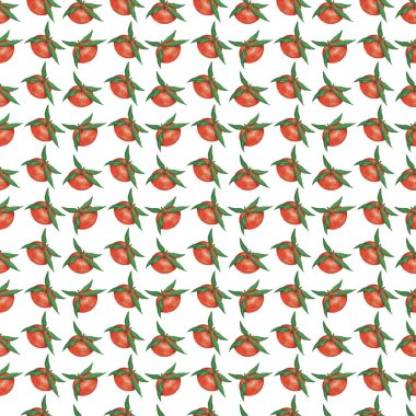 Mandalina filizi ve beyaz arka planda yaprakları olan pürüzsüz bir desen. ambalaj, tekstil, peçete