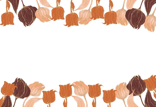 Flores. ilustrações florais, folhas e botões. Composição botânica para um casamento ou cartão de saudação. Fronteira, ramo de flores - tulipas abstração — Fotografia de Stock