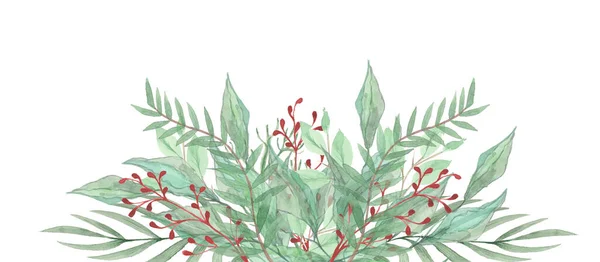 Watercolor Herbal Branch Tropical Leaves — Foto Stock