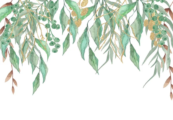 Watercolor Botanical Leaf Seamless Herbal Composition Wedding Greeting Card Spring ストック写真