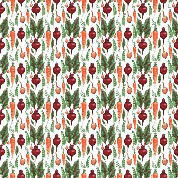 Organic food seamless pattern. Fresh vegetables background. suitable for textiles, packaging, watercolor illustration —  Fotos de Stock