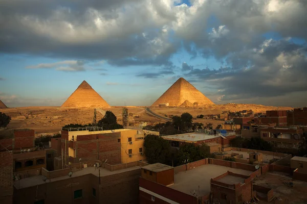 Египетские Пирамиды Плато Гиза Красивом Восходе Солнца Гиза Каир Египет — стоковое фото