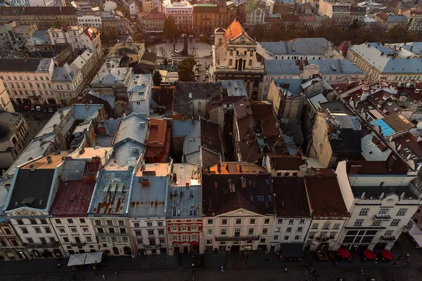 Rynek Lwowie Widok Góry Widok Miasta Stare Miasto Lwów Pięknymi — Zdjęcie stockowe