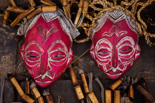 Africké Dřevěné Masky Trhu Suvenýry Namibie — Stock fotografie