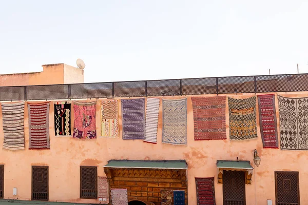 Moroccan Rugs Hang Wall House Marrakech — стокове фото