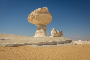 Bahariya 'daki siyah-beyaz çölde mantar ve tavuk figürleri. Mısır