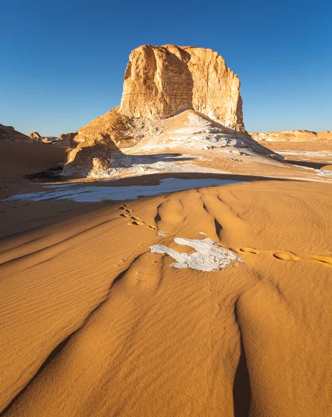 White desert at dawn. Egypt. Black and white desert. Vertical photo.