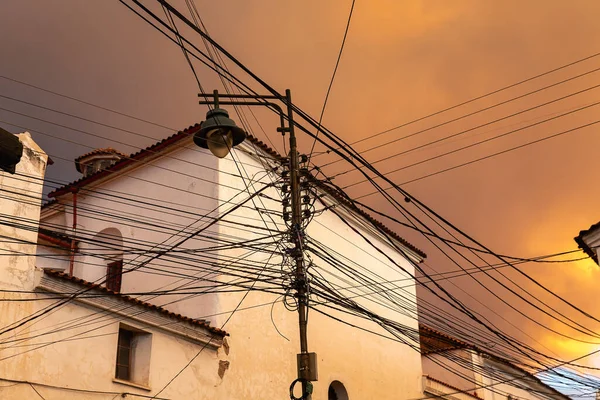 Cabos Elétricos Rua Sucre Capital Bolívia — Fotografia de Stock