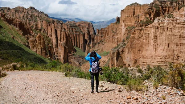 Bir turist La Paz, Bolivya yakınlarındaki Palca Kanyonu 'nu fotoğraflıyor..