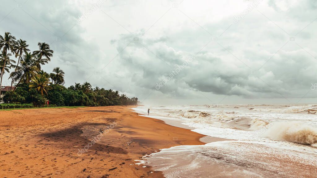 View of the Indian Ocean in stormy weather. Hikkaduwa Beach. Sri Lanka