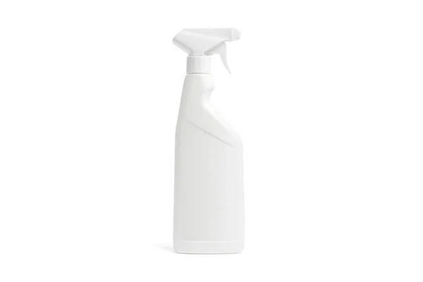 Bottiglia spray con tovagliolo detergente isolato su fondo bianco. Eco concetto di pulizia, pulizia superficiale con segno di tessuto assorbente, spray e panno assorbente. Gel liquido — Foto Stock