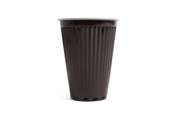 Copo de papel marrom para café, chá, chocolate e outras bebidas quentes. Mockup copo partido plástico. Copos descartáveis definidos. Tire canecas vista frontal e espaço para o seu design — Fotografia de Stock