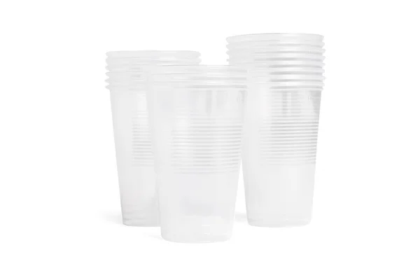 Plastic transparent cup for coffee, tea, chocolate and other hot drinks. Plastic party cup mockup. Disposable Cups set. Take out mugs front view and space for your design — Stockfoto