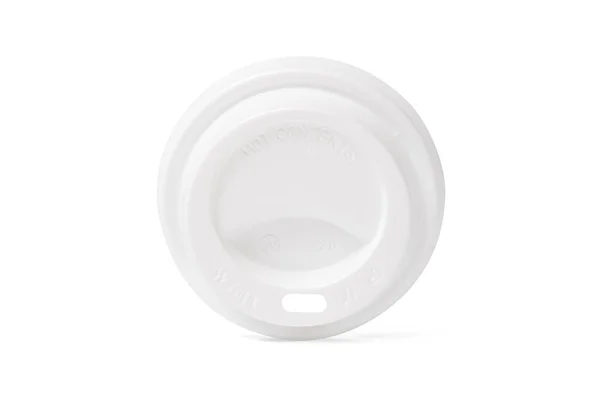 Plastic disposable top coffee cap lid isolated on white. Blank white disposable coffee cup lid mock up lying top view, 3d rendering. Empty drinking mug mock-up. Clear plain tea take away package — Stock fotografie