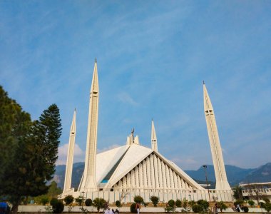 Pakistan, İslamabad, Cami 'nin dışından Faisal Camii' nin yan görüntüsü