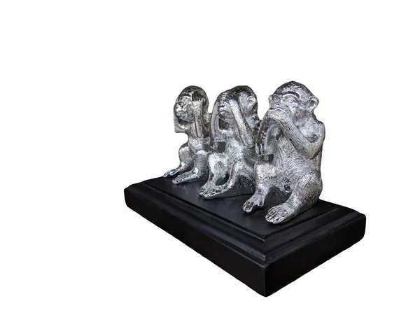 Three Monkeys See Evil Silver Handy Craft Side View White — Stockfoto