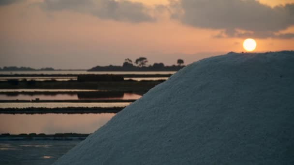 Sunset Sicilian Salt Pan — Stock Video