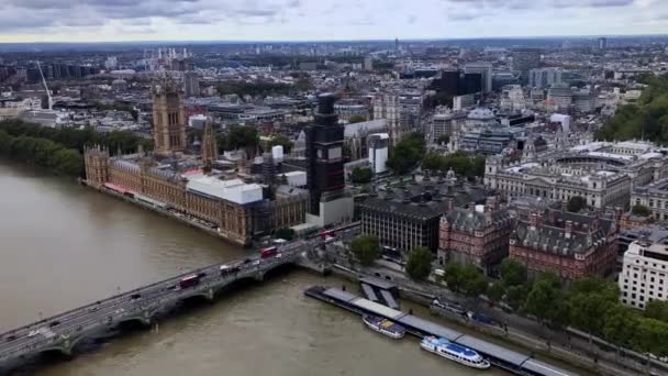 Widok Upływu Czasu Góry Londynu Tamizą Westminster Wieżą Zegarową Big — Wideo stockowe