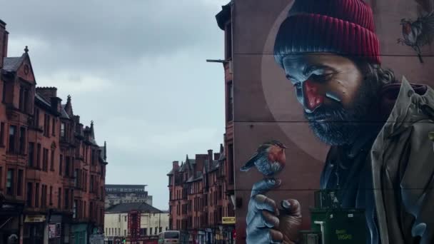 Glasgow Schottland Großbritannien 2019A Wandgemälde Eines Mannes Den Straßen Von — Stockvideo